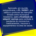 APROVADO PROJETO QUE RATIFICA CONVÊNIO PARA COMPRA DE VACINAS.